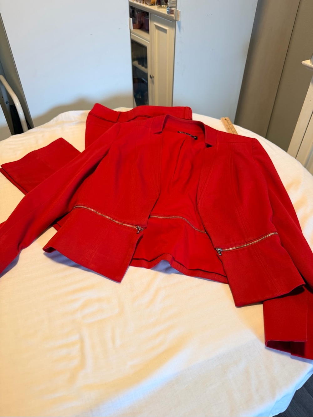 New York & Company Bold Red Tailored Pantsuit with Zip-Front Jacket - Picture 4 of 5